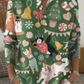 Christmas Animal Cat Pattern Art Print Buttoned Cardigan Sweater