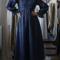 Women's Cotton And Linen Plaid Lantern Sleeve Dress