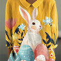 Women's Easter Bunny Colorful Art Print Casual Cotton And Linen 3/4 Sleeve Shirt