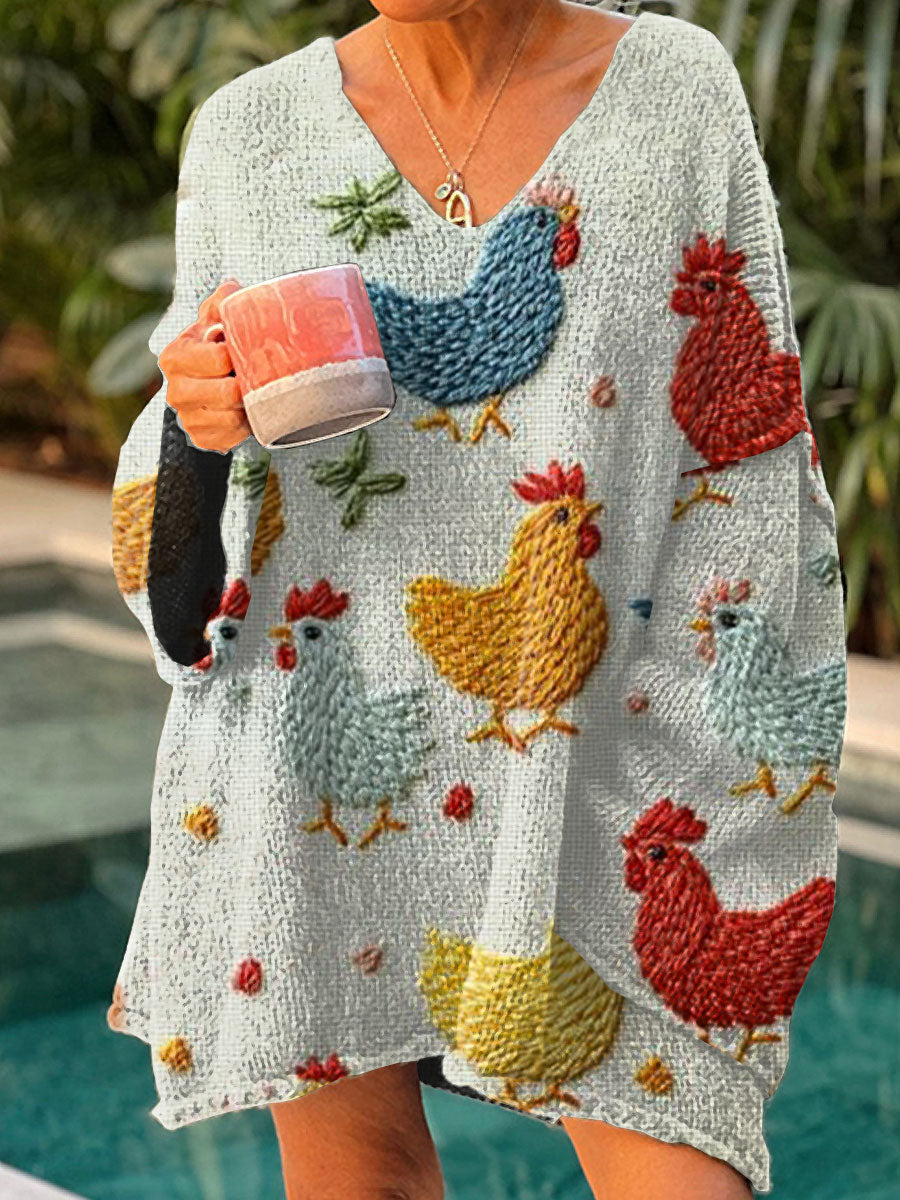 womens-funny-chicken-art-print-casual-pullover-sweater-mnfp