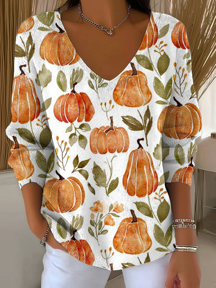 womens-autumn-pumpkin-painting-art-print-casual-pullover-sweater-jh4t