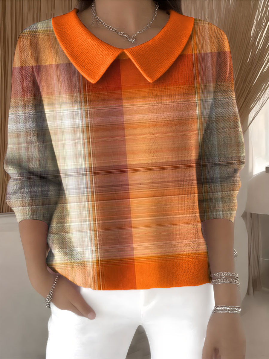 womens-halloween-plaid-pattern-art-casual-print-peter-pan-collar-3-4-sleeve-sweater-m4bx