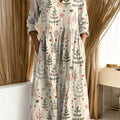 Women's Christmas Tree Art Print Casual Cotton Linen Pocket Dress