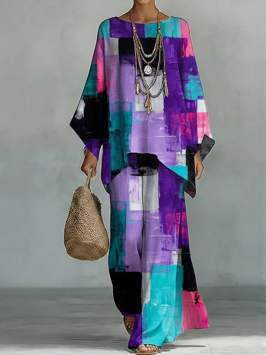 Women's Vintage Art Comfortable Loose Cotton Linen Wide-leg Pants Two-piece Set