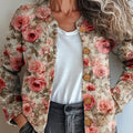 Women's Vintage Floral Art Print Buttoned Cardigan Sweater