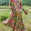 Women's Vintage  Flower Art Print Long-sleeved Dress
