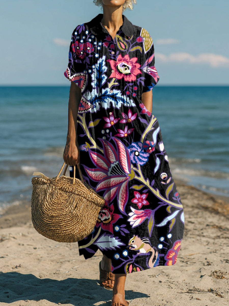 Women's Flower And Squirrel Art Print Dress