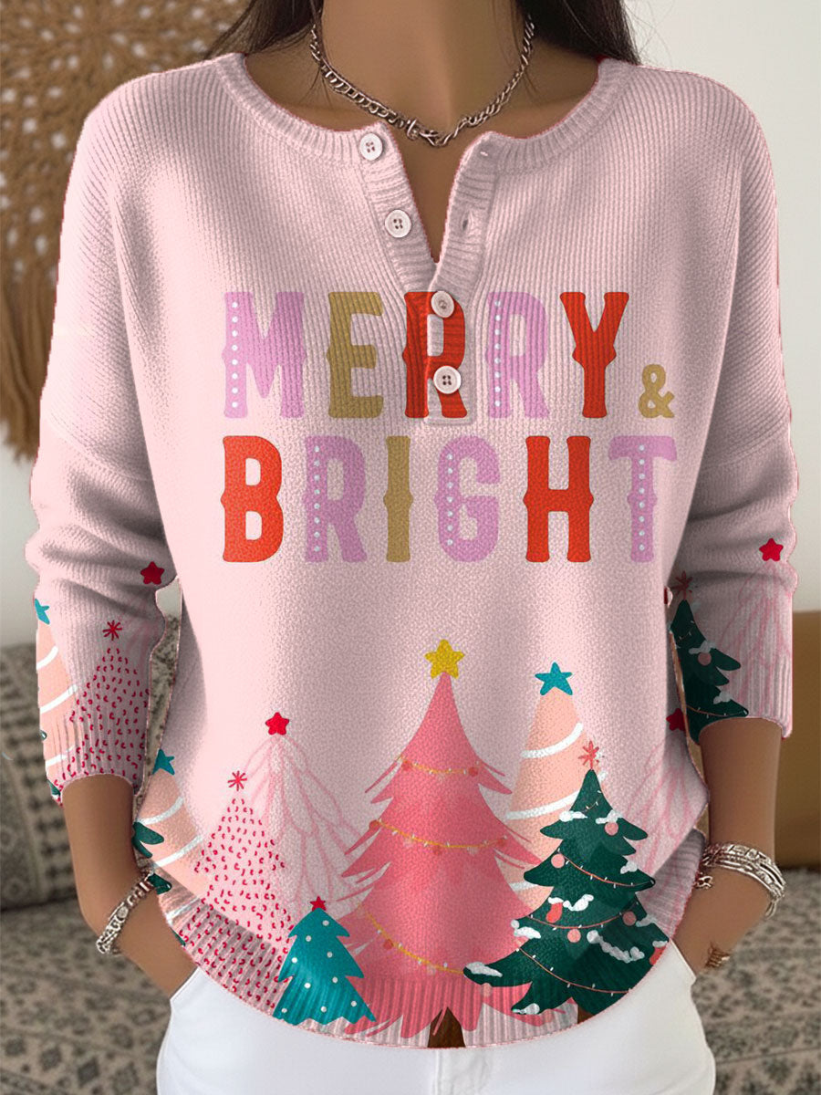 Vintage  Christmas Art Print Buttoned Cardigan Sweater