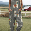 Women's   Funny Sheep Art Print Casual 100% Cotton Wide Leg Jumpsuit