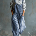 Women's Solid Color Art Casual Denim Jumpsuit