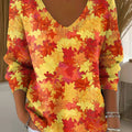 womens-autumn-leaves-orange-casual-print-pullover-sweater-e868