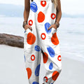 Women's Colorful Geometric Dot Art Print Casual 100% Cotton Wide Leg Jumpsuit