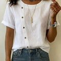 Women's Casual Simple Button-decorated Cotton-linen T-shirt