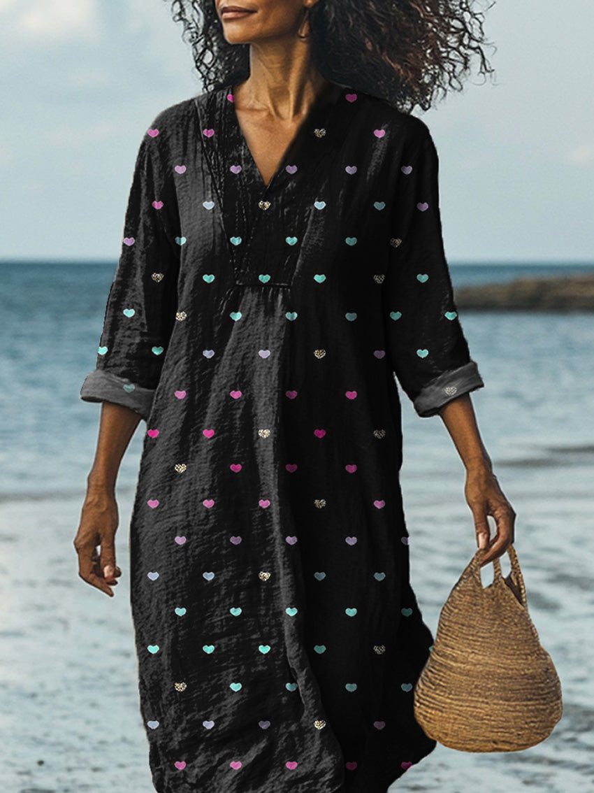 Petite Heart Repeat Pattern Printed Women's Dress