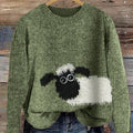 Vintage Cute Sheep Art Print Knit Pullover Sweater