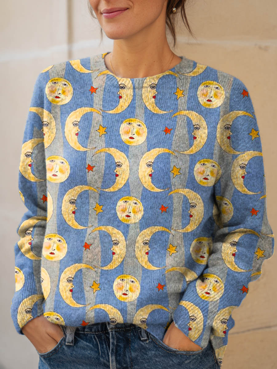 womens-lovely-moon-pattern-art-print-knit-pullover-sweater