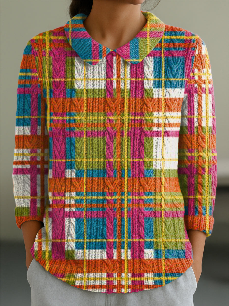 womens-abstract-colorful-stripes-painting-art-print-casual-peter-pan-collar-3-4-sleeve-sweater