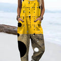 Women's Geometric Pattern Art Print Casual 100% Cotton Wide Leg Jumpsuit