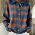 Women's Comfortable Peter Pan Collar Plaid Cardigan Sweater