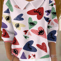 Women's Heart Eyes Print Casual Peter Pan Collar 3/4 Sleeve Sweater