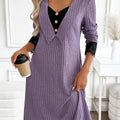 Dusty Purple Tummy Coverage Long Sleeve V Neck Dress