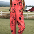 Women's Funny Bee Art Print Casual 100% Cotton Wide Leg Jumpsuit