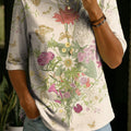 Women’s Floral Pattern Art Casual Loose Half Sleeve 100% Cotton T-shirt