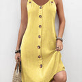 Light Yellow Breathable A Line Sleeveless V Neck Dress
