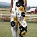Women's Geometric Bees Art Print Casual 100% Cotton Wide Leg Jumpsuit