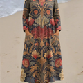 Women's Vintage Floral Art Print Casual Cotton Dress