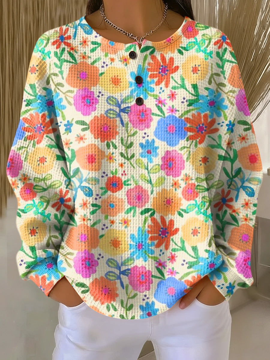 Women's Beautiful Flower Painting Art Print Casual Cotton Sweatshirt