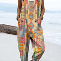 Women's Geometric Pattern Art Print Casual 100% Cotton Wide Leg Jumpsuit