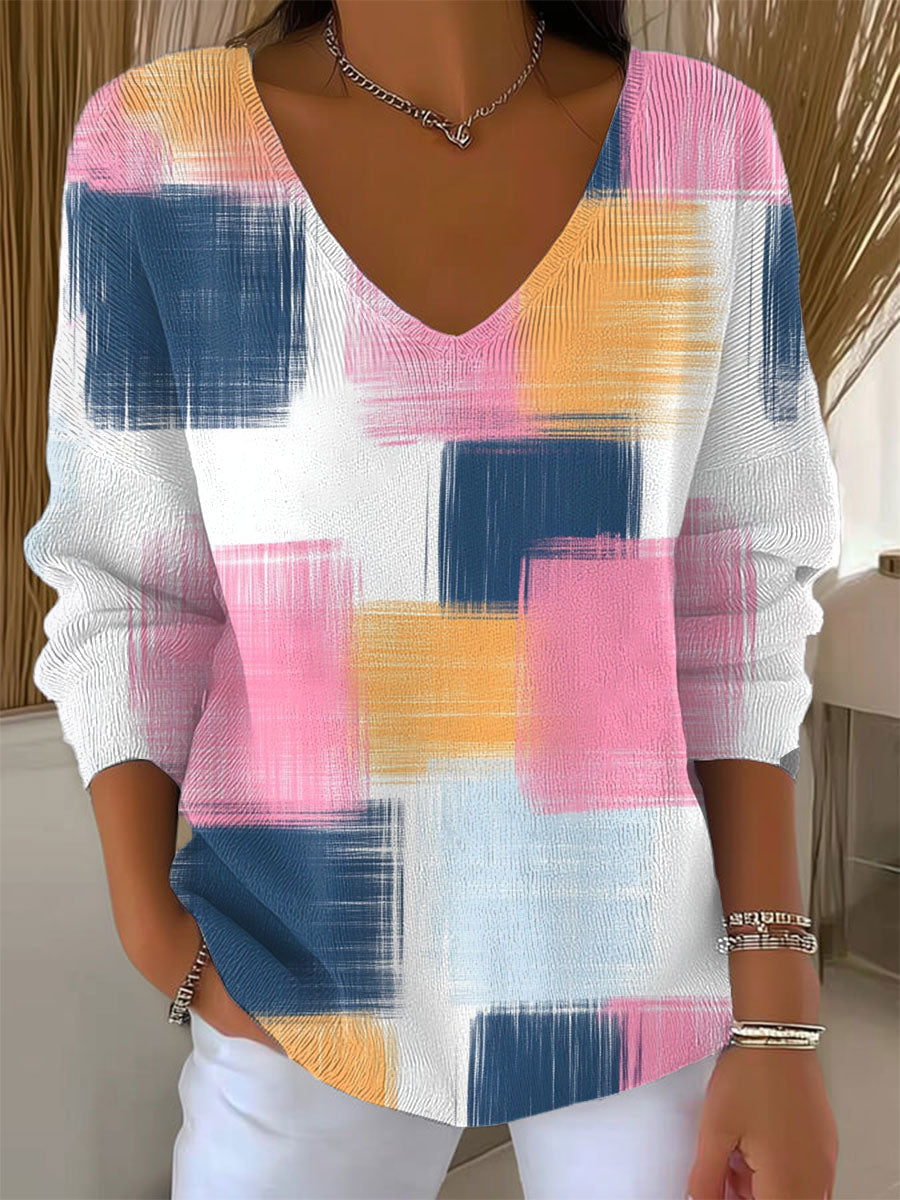 Women's Vintage Abstract Geometry Art Print Casual Pullover Sweater