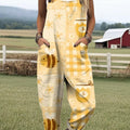 Women's Art Creative Grid Bee Print Casual 100% Cotton Wide Leg Jumpsuit