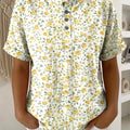 Women's Flower Pattern Printed Cotton Linen Top