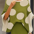 Women's Batwing Sleeve Polka Dot Knitted Top Sweater