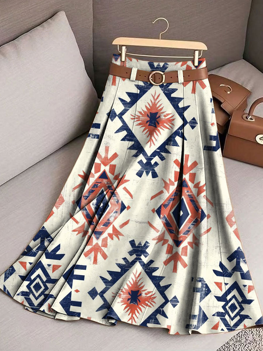 Women's Retro Pattern Casual Print Cotton Skirt