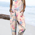 Women's Lovely Whale Turtle Art Print Casual 100% Cotton Wide Leg Jumpsuit