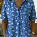 Women's Floral Print Casual Cotton-linen Shirt