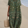 Women's Vintage Lovely Floral Art Print Flowy Dress