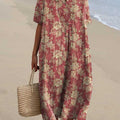 Women's Vintage Lovely Floral Art Print Flowy Dress
