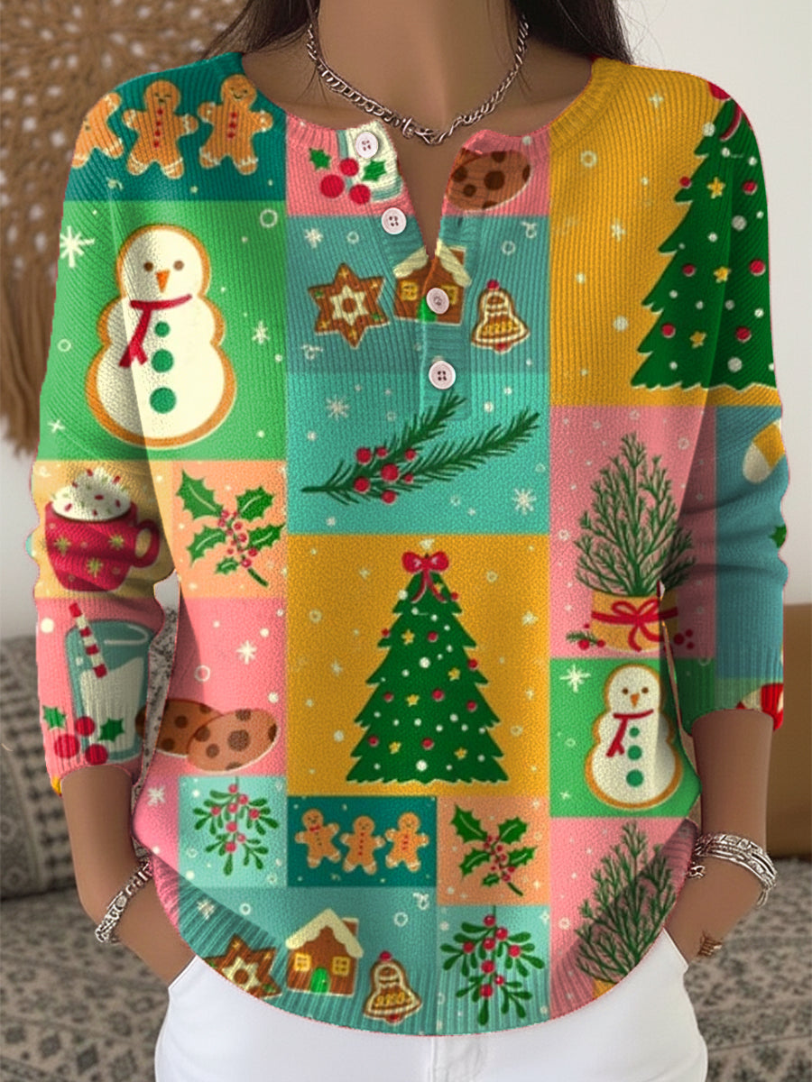 Beautiful Colorful Christmas Tree Gifts Painting Art Print Buttoned Cardigan Sweater
