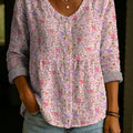 Fresh Floral Decorative Pattern Women's Long Sleeve Cotton Linen Shirt