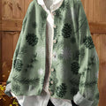 Women's Christmas Print Crew Neck Long Sleeve Casual Loose Cardigan Sweater