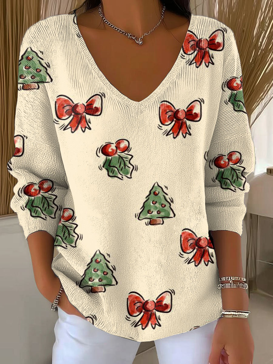 Women's Lovely Christmas Tree Pattern Art Print Casual Pullover Sweater