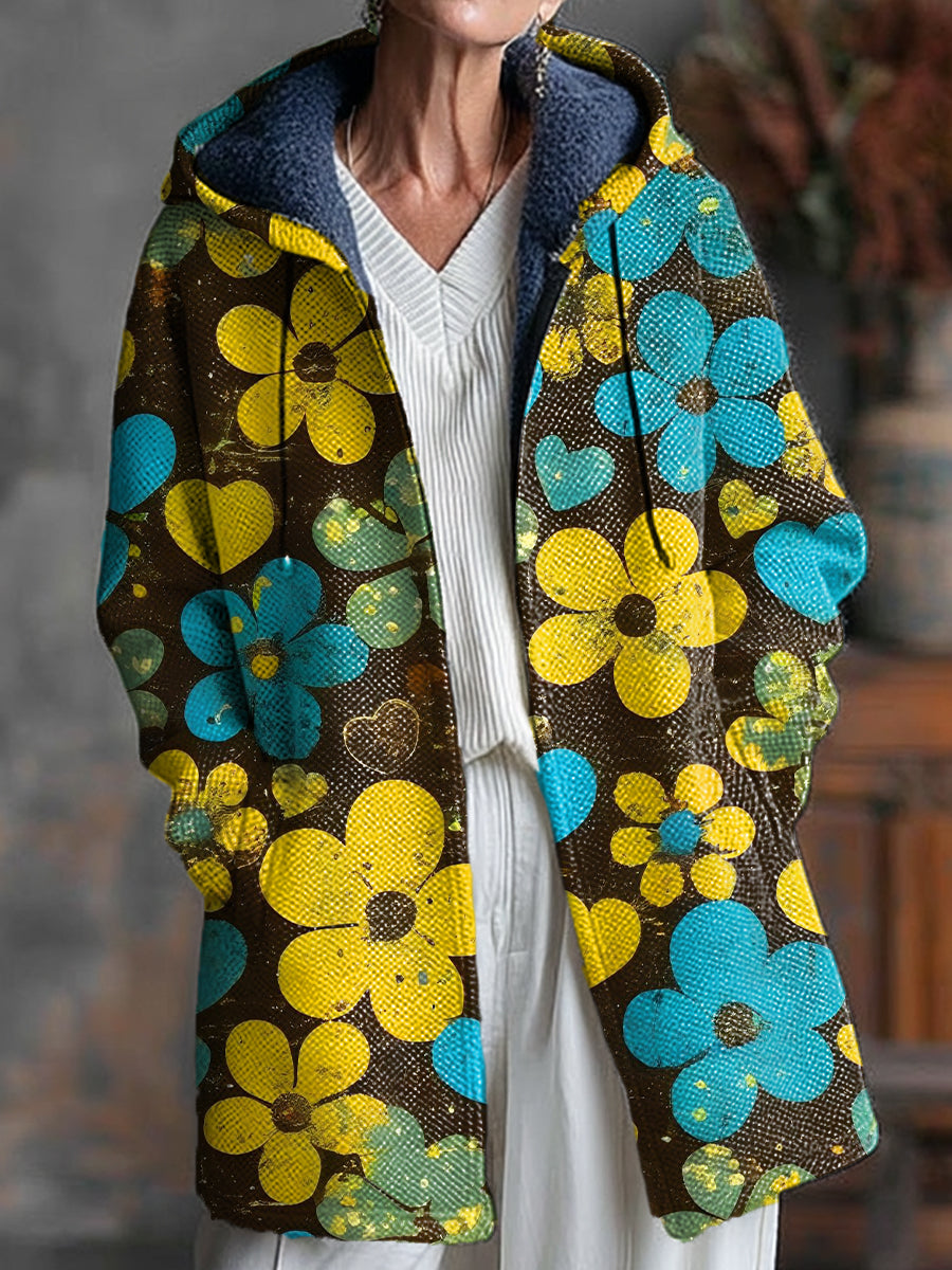 Beautiful Abstract Floral Painting Art Print Unisex Plush Thick Long-Sleeved Sweater Cardigan Coat