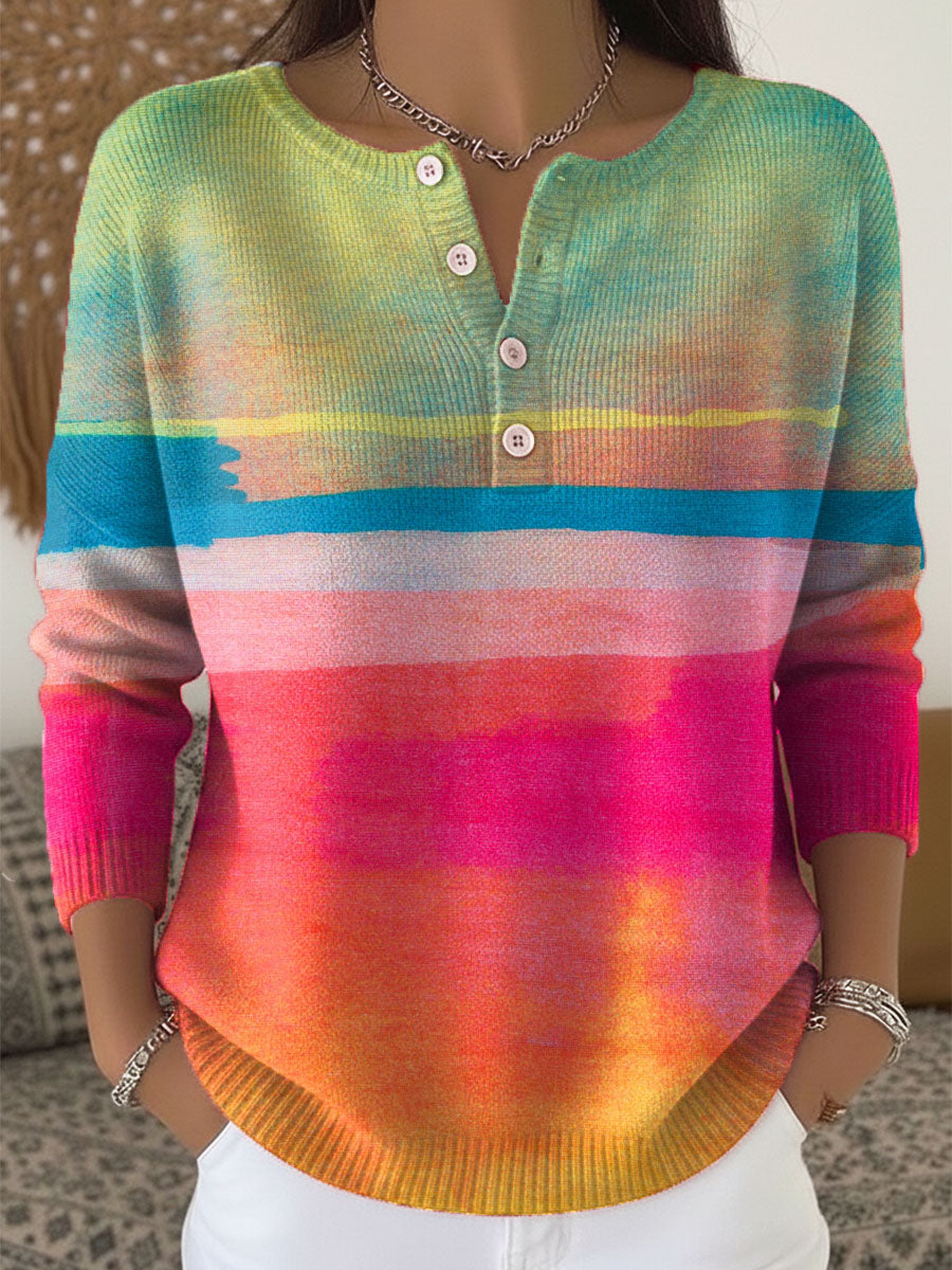 Women's Gradient Pattern Art Print Buttoned Cardigan Sweater