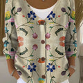Vintage Flower  Art Print Buttoned V-neck Cardigan Sweater