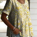 Women's Vintage Floral Pattern Casual Art Print Round Neck Cotton Linen Loose Short-sleeved Shirt