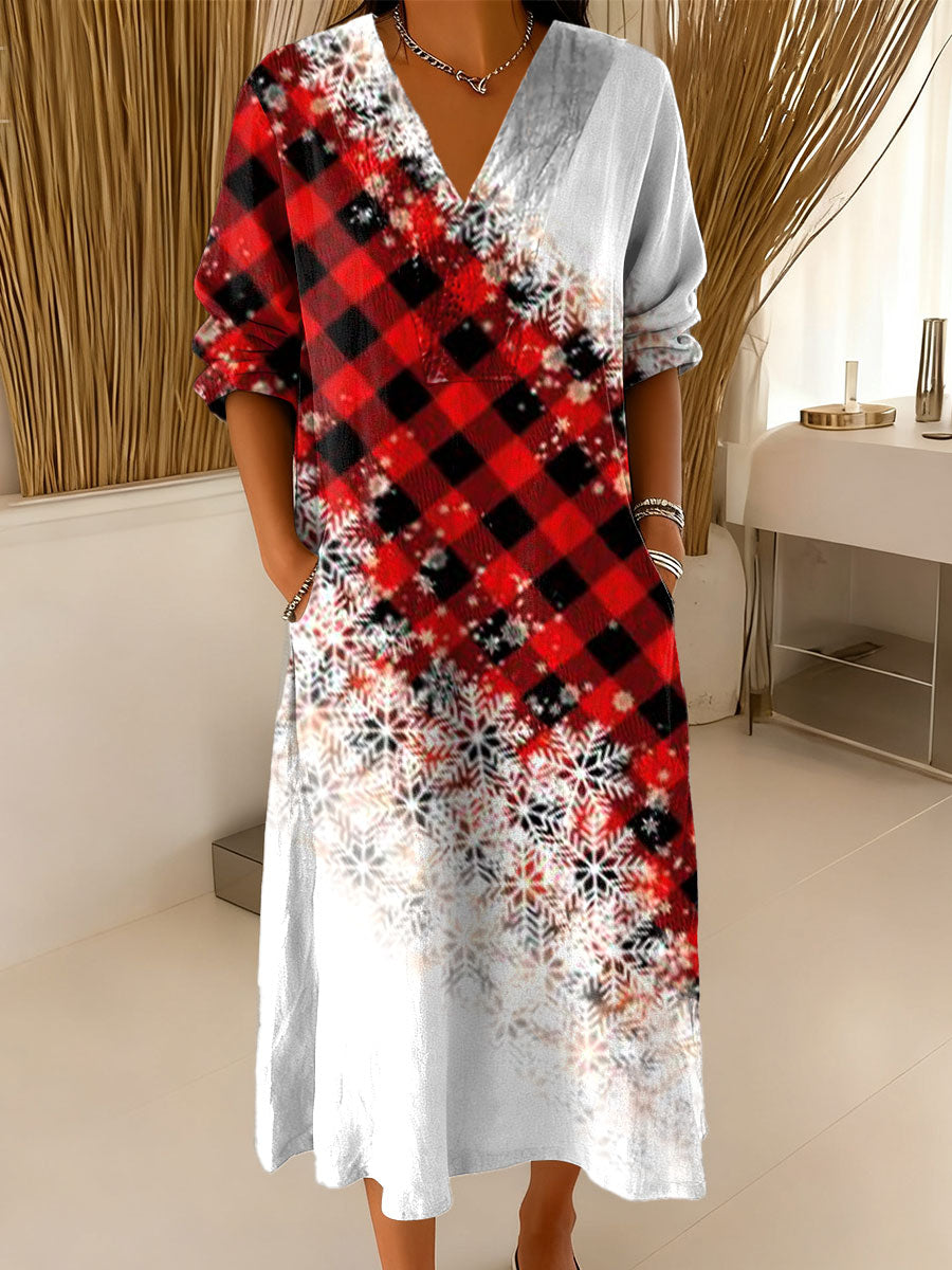 Women's Vintage Christmas Art Print Dress